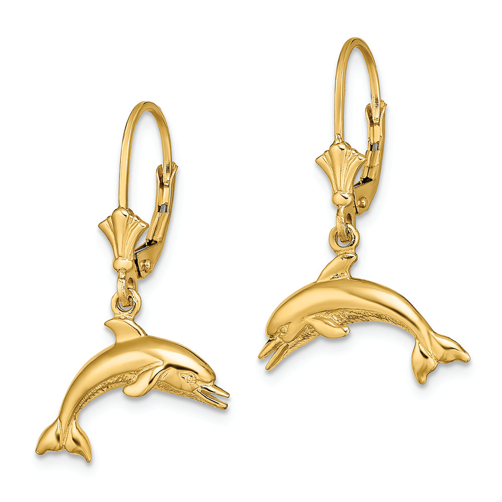FJC Finejewelers 14k Yellow Gold Jumping Dolphinleverback Earrings