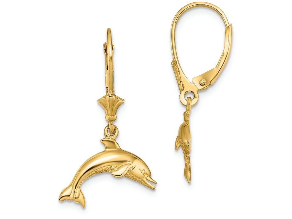 FJC Finejewelers 14k Yellow Gold Jumping Dolphinleverback Earrings