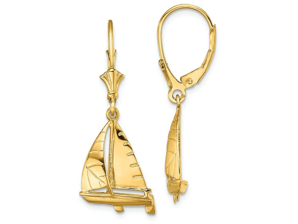 FJC Finejewelers 14k Yellow Gold 3d Sailboat Leverback Earrings