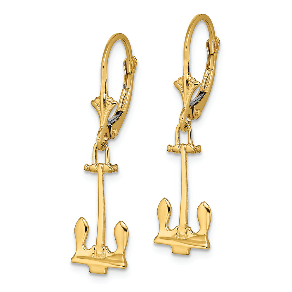 FJC Finejewelers 14k Yellow Gold Navy Anchor Leverback Earrings