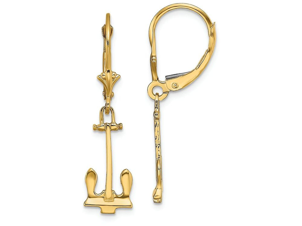 FJC Finejewelers 14k Yellow Gold Navy Anchor Leverback Earrings