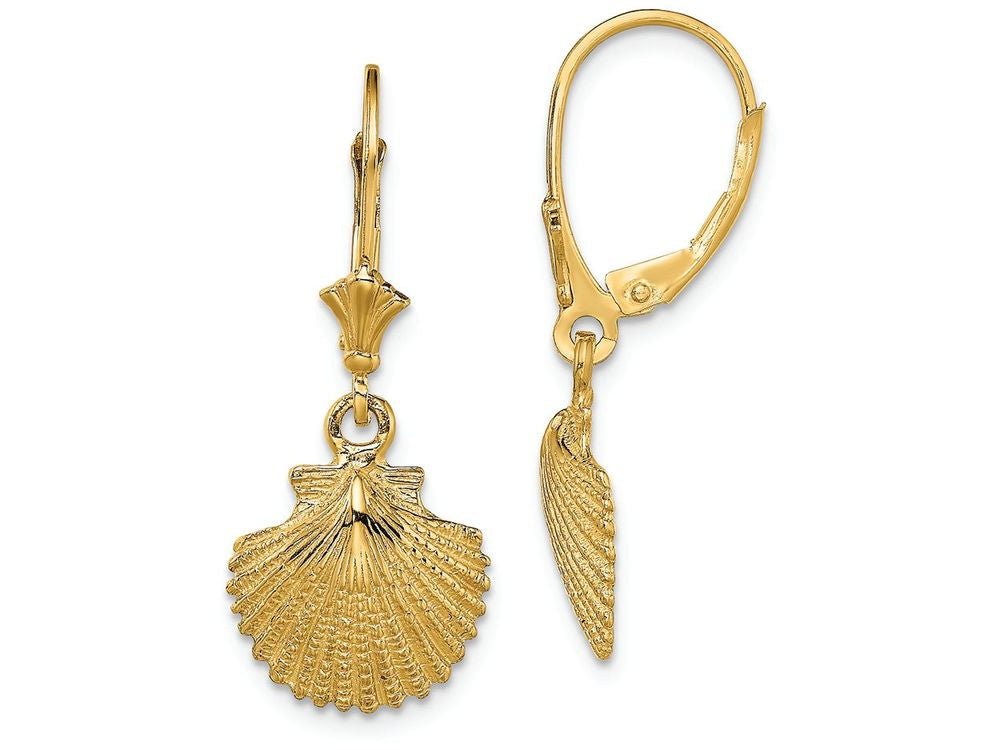 FJC Finejewelers 14k Yellow Gold Scallop Shell Leverback Earrings Text