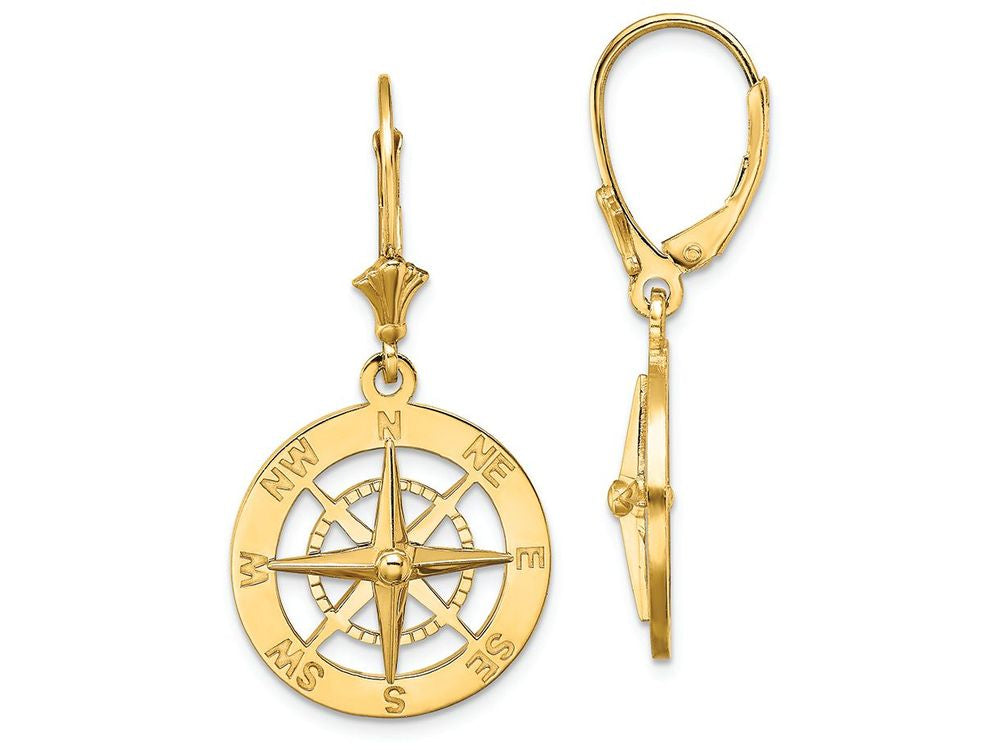 FJC Finejewelers 14k Yellow Gold Nautical Compass Leverback Earrings