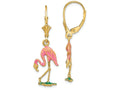 FJC Finejewelers 14k Yellow Gold 3d Pink Flamingoleverback Earrings