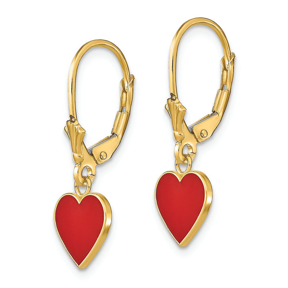 FJC Finejewelers 14k Yellow Gold 3d Mini Red Heart Leverback Earringsenamel