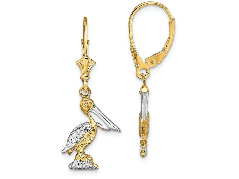 FJC Finejewelers 14k Yellow Gold 3d Sm Pelican Standing Beak Leverback Earrings