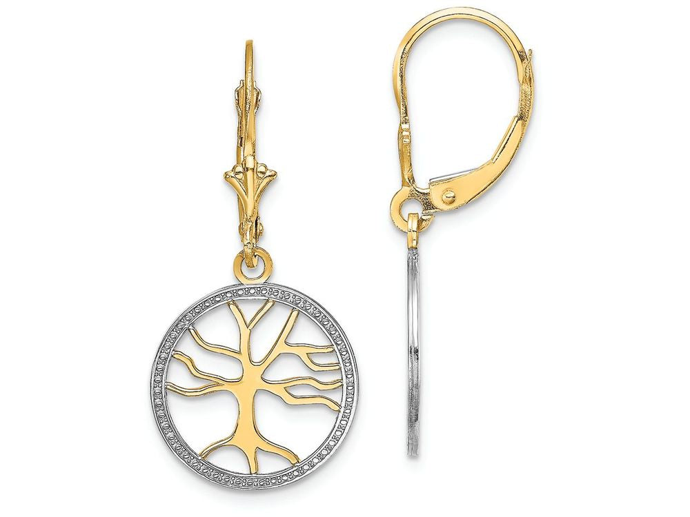FJC Finejewelers 14k Yellow Gold Tree Of Life In White Round Frame Leverback Earrings