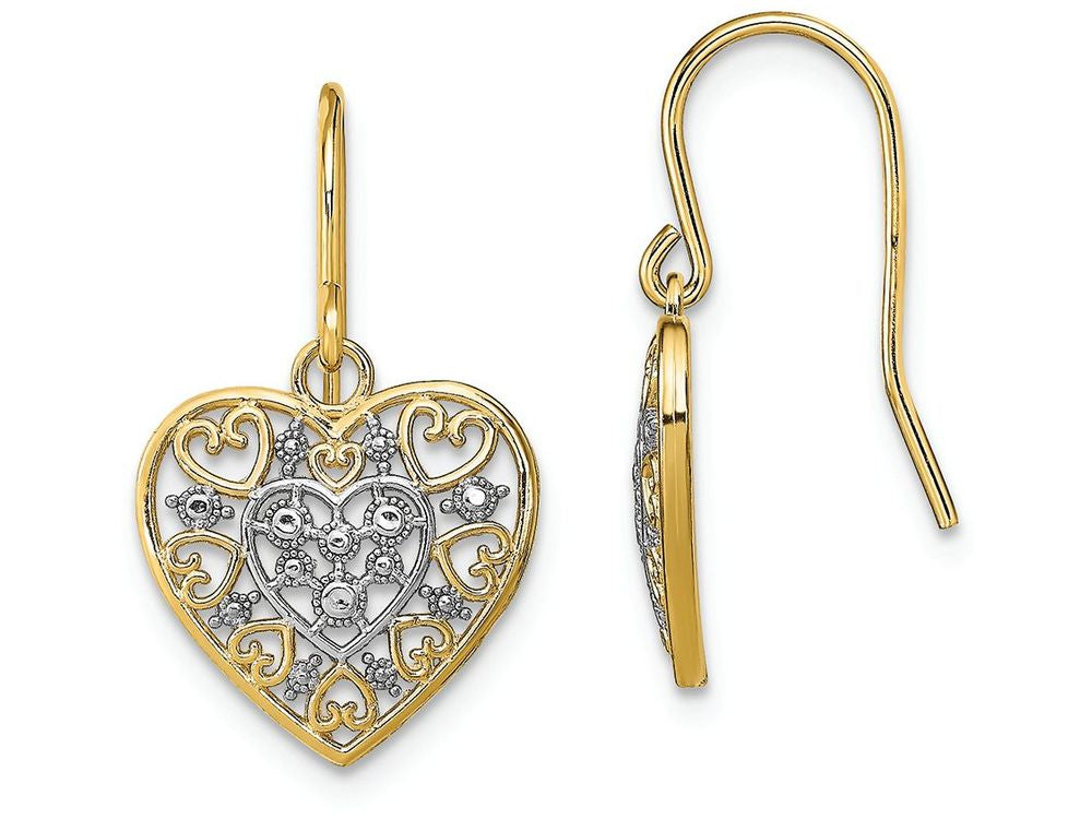 FJC Finejewelers Heart Cut-out Filigree White Accent Wire Earrings