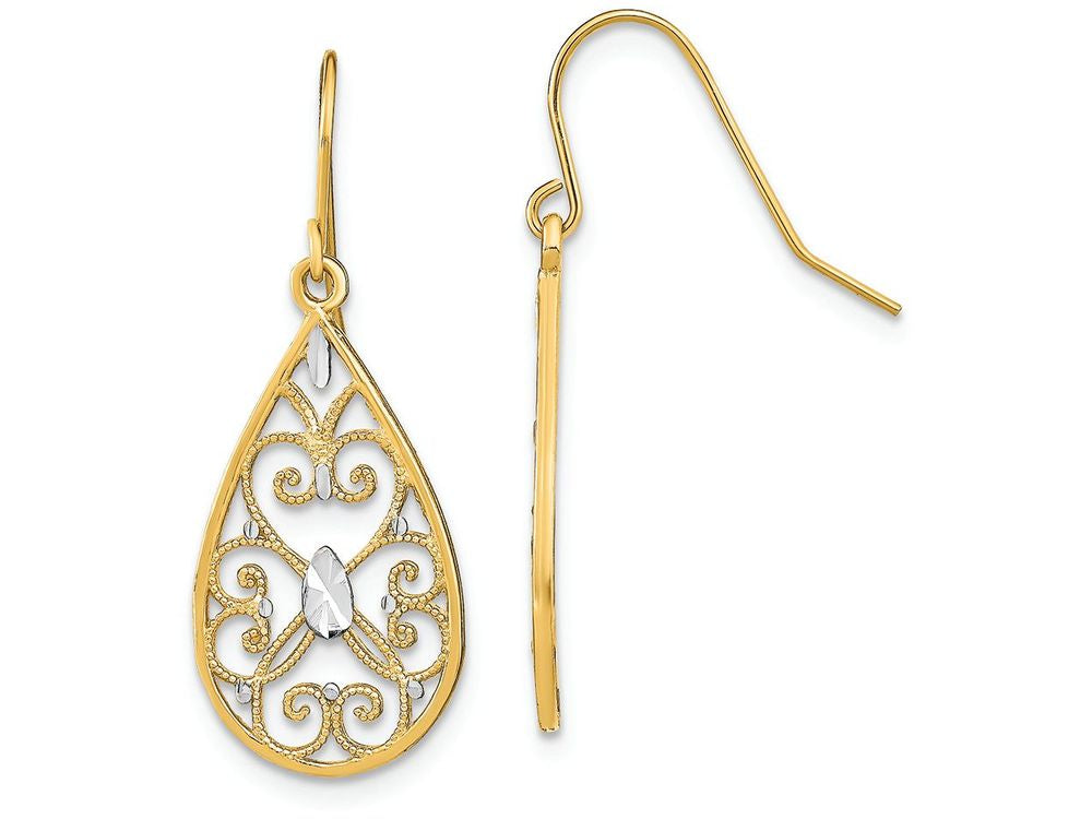 FJC Finejewelers Teardrop with Beaded Heart Filigree White Bright Cut Cntr Wire Earri