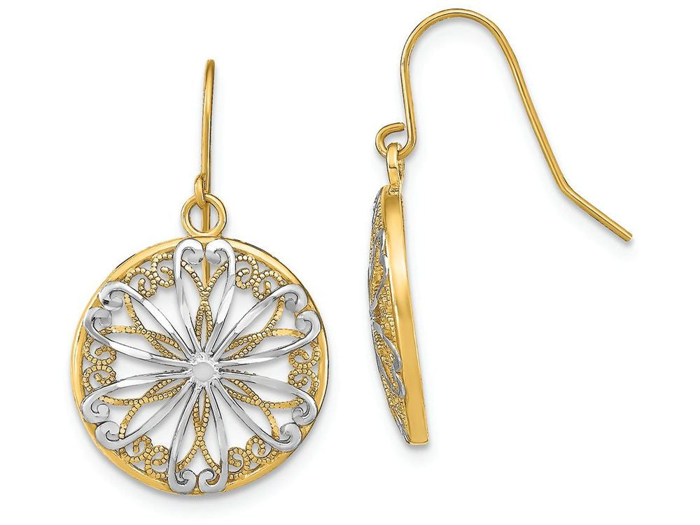 FJC Finejewelers Round Frame with Flower Inside Wire Earringtwo-color