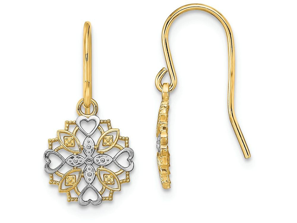 FJC Finejewelers Mini White Center Flower with Cut-out Heart Wire Earrings