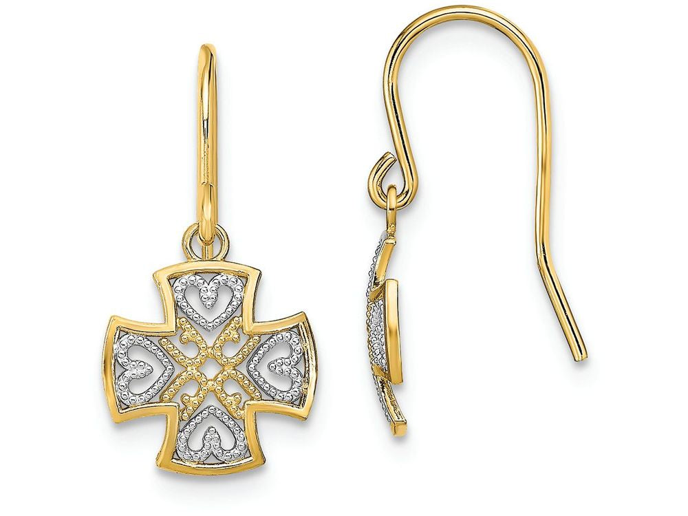 FJC Finejewelers Mini Maltese Cross Wire Earrings Hearts Bright Cut