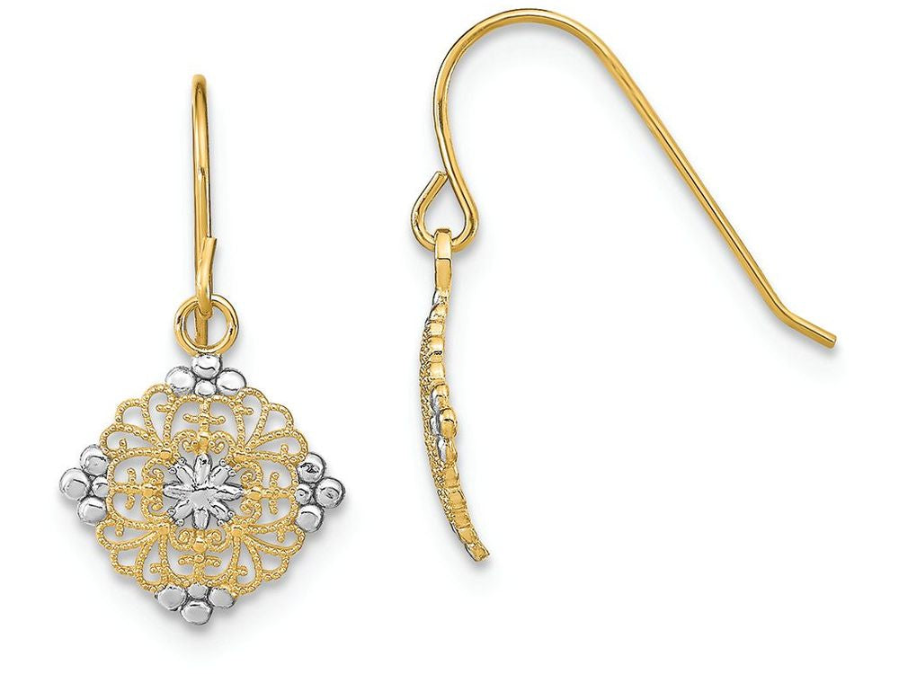 FJC Finejewelers Mini Filigree Medallion Wire Earings Wht Bright Cut Center Edges