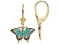 FJC Finejewelers 14k Yellow Gold Butterfly with Aqua Stained Glass Wings Leverback Earrings