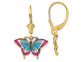 FJC Finejewelers 14k Yellow Gold Butterfly with Blue Stained Glass Wings Leverback Earrings