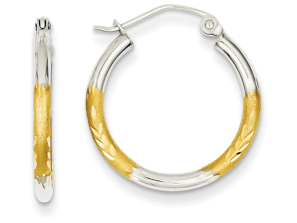 FJC Finejewelers 14k Yellow Gold and Rhodium 2mm Satin and Bright-cut Hoop Earrings