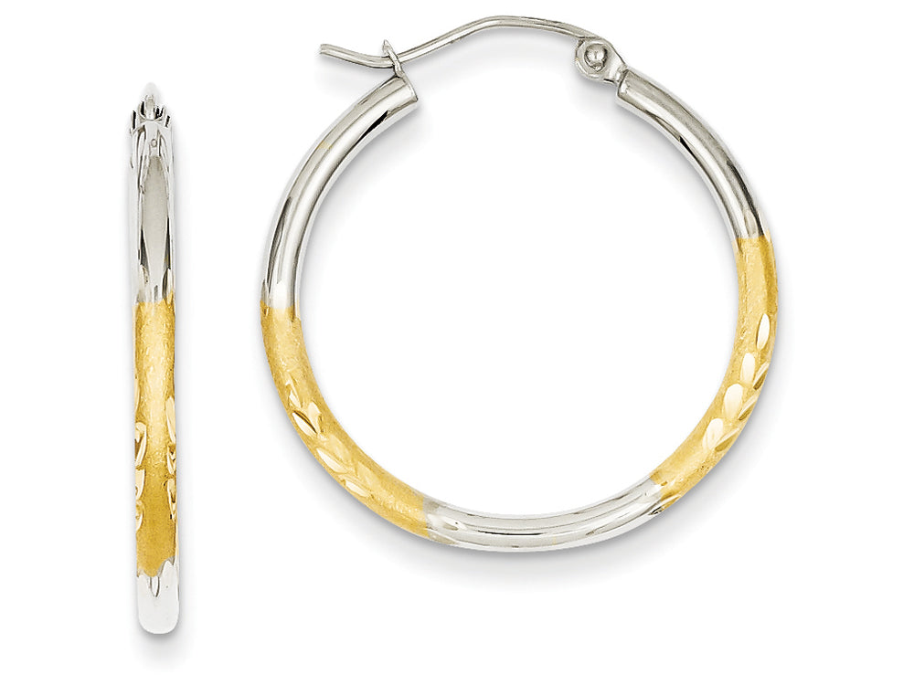 FJC Finejewelers 14k Yellow Gold and Rhodium 2mm Satin and Bright-cut Hoop Earrings