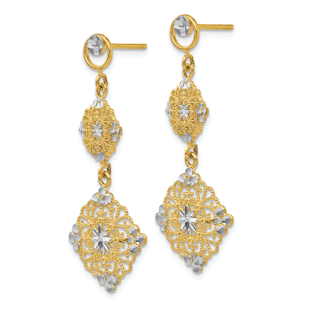 FJC Finejewelers 14k Yellow Gold with Rhodium Bright Cut Filigree Dangle Earrings