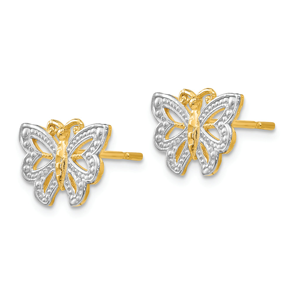 FJC Finejewelers 14k Yellow Gold with Rhodium Butterfly Post Earrings