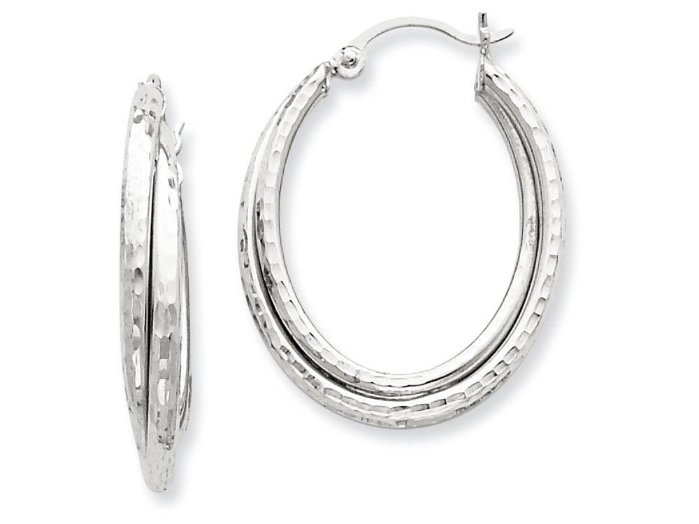 FJC Finejewelers 14k White Gold Bright-cut Polished Oval Hoop Earring