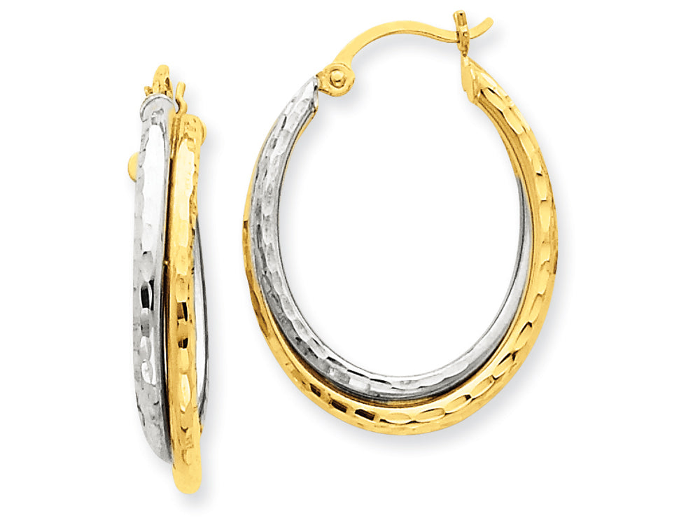 FJC Finejewelers 14 kt Two Tone Gold Bright-cut Polished Oval Hoop Earring