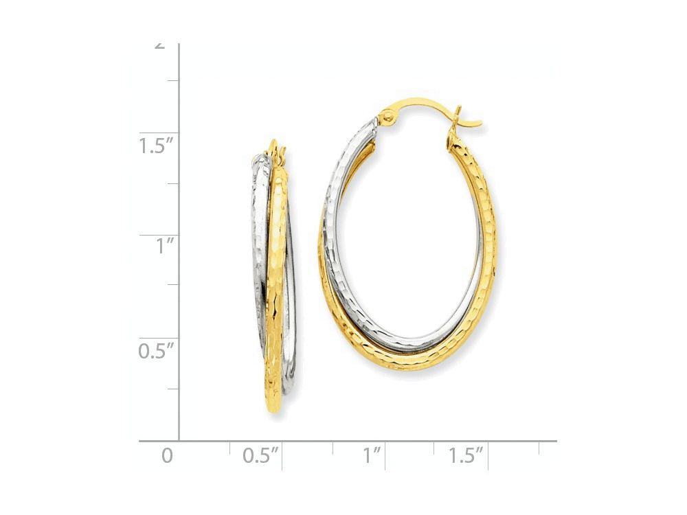 FJC Finejewelers 14 kt Two Tone Gold Bright-cut Polished Oval Hoop Earring