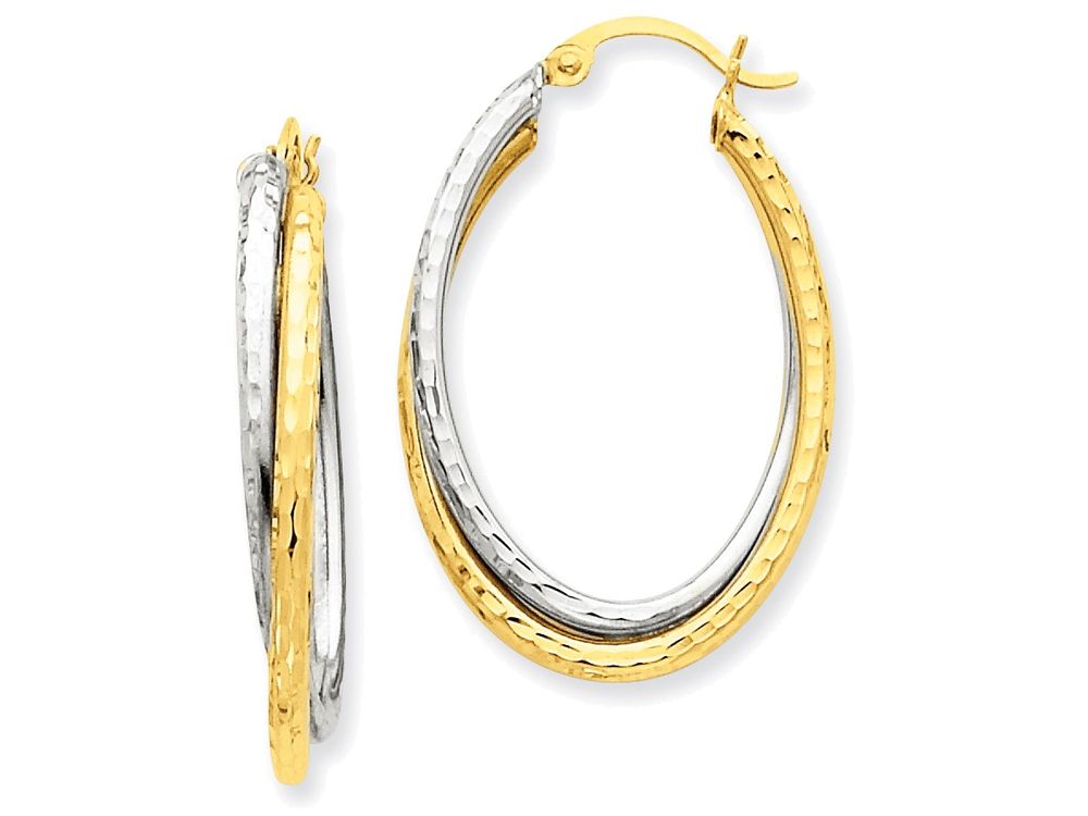 FJC Finejewelers 14 kt Two Tone Gold Bright-cut Polished Oval Hoop Earring
