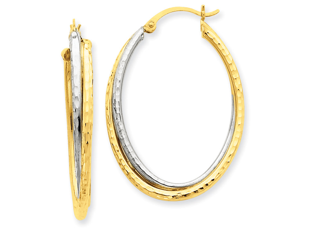 FJC Finejewelers 14 kt Two Tone Gold Bright-cut Polished Oval Hoop Earring