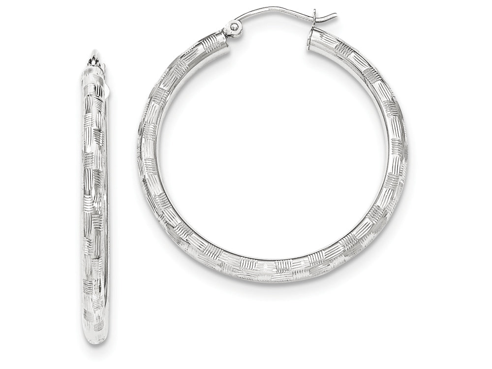 FJC Finejewelers 14k White Gold Textured Hoop Earrings