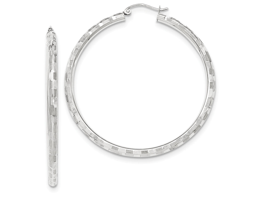 FJC Finejewelers 14k White Gold Textured Hoop Earrings