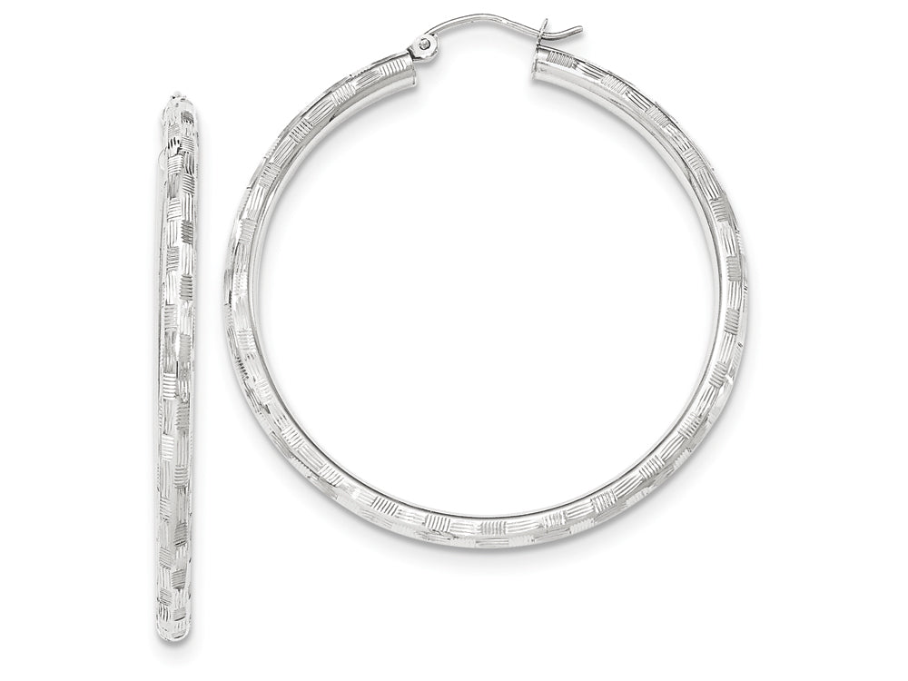 FJC Finejewelers 14k White Gold Textured Hoop Earrings