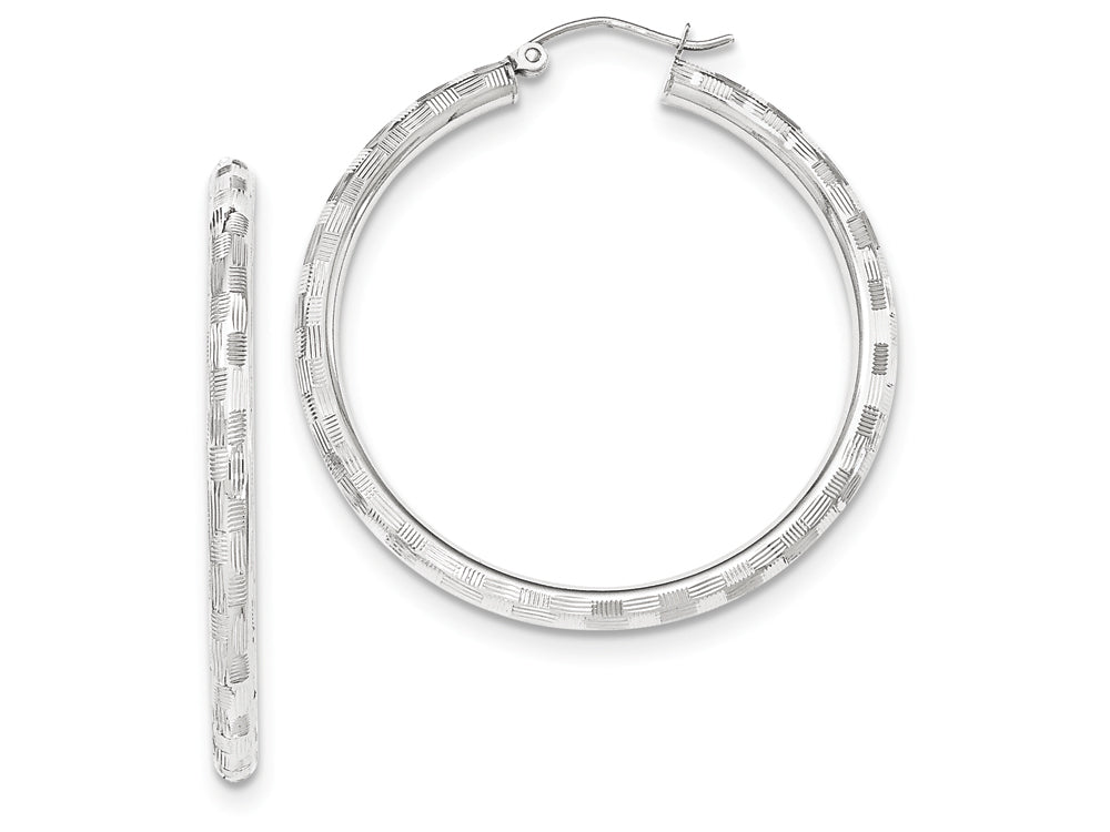 FJC Finejewelers 14k White Gold Textured Hoop Earrings