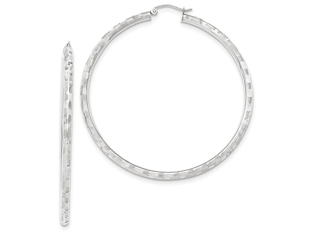 FJC Finejewelers 14k White Gold Textured Hoop Earrings