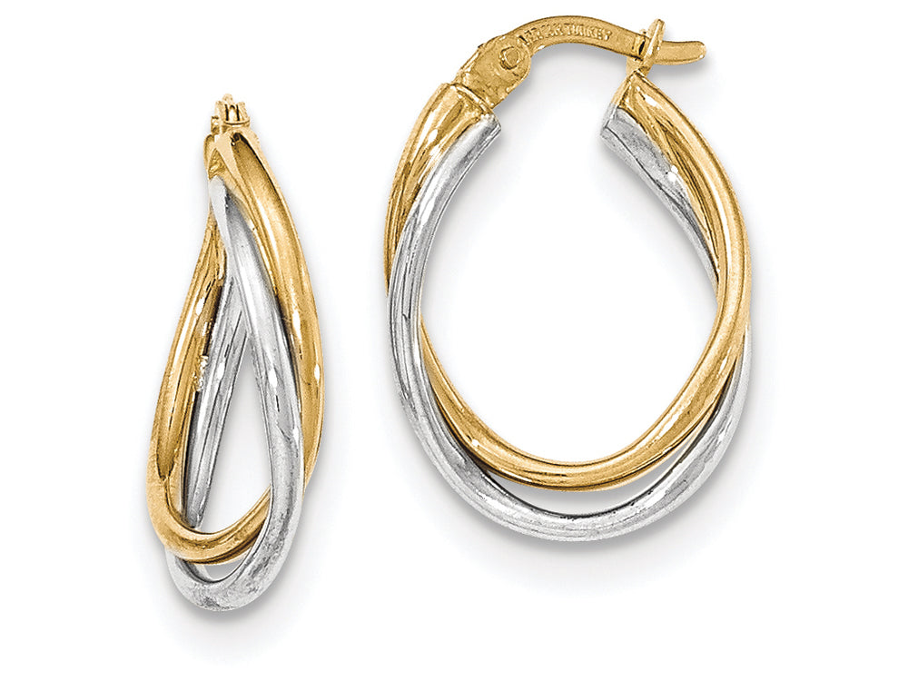 FJC Finejewelers 14 kt Two Tone Gold Polished Oval Hoop Earrings