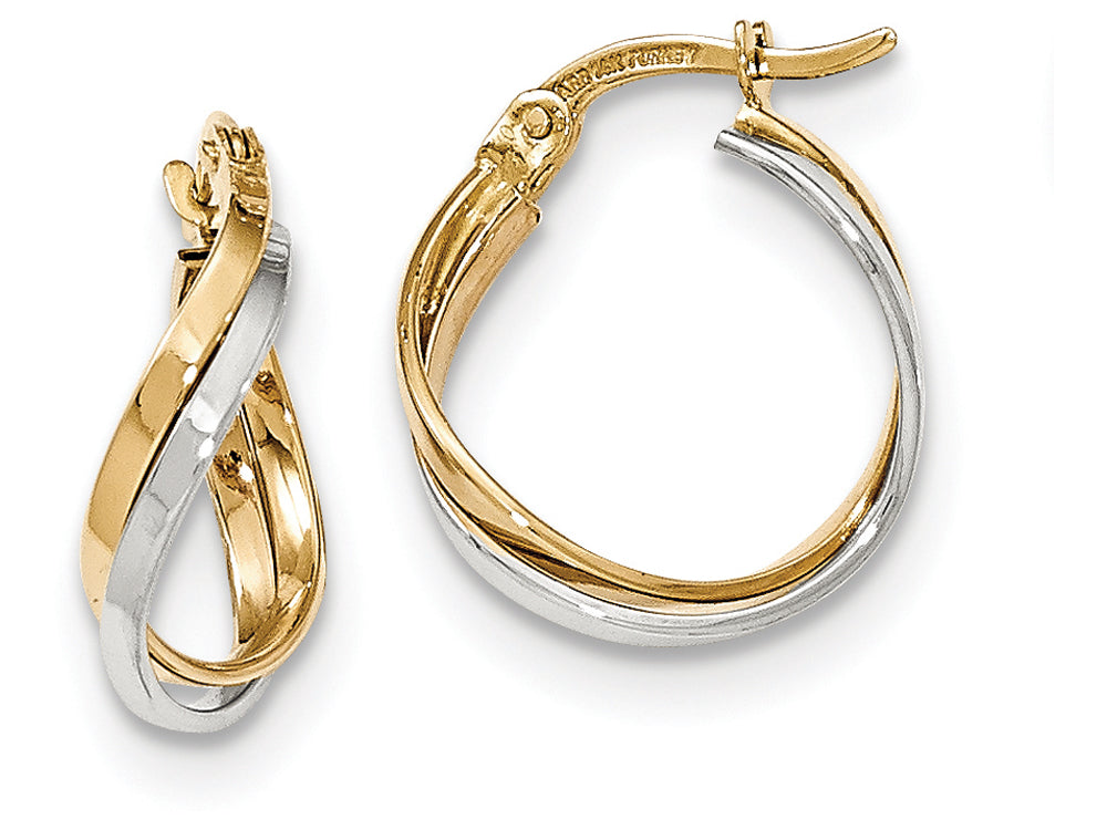 FJC Finejewelers 14 kt Two Tone Gold Polished Twisted Hoop Earrings