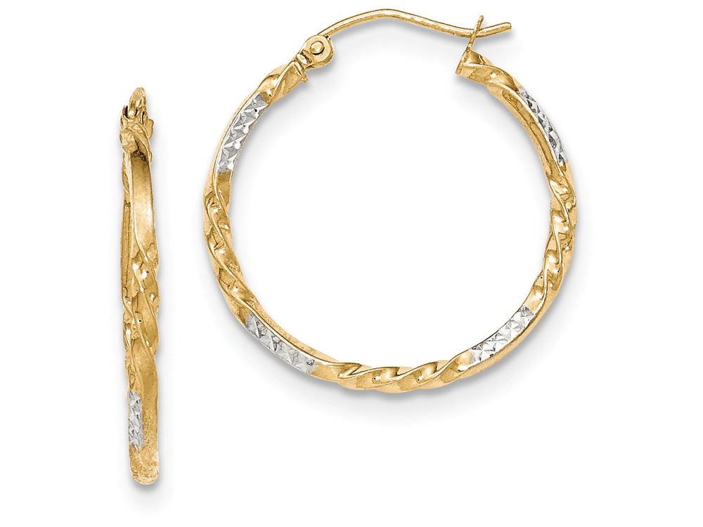 FJC Finejewelers 14k Yellow Gold and Rhodium Bright Cut Twisted Hoop Earrings