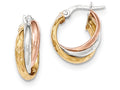 FJC Finejewelers 14 kt Tri Color Gold Polished/Bright-cut Post Hoop Earring