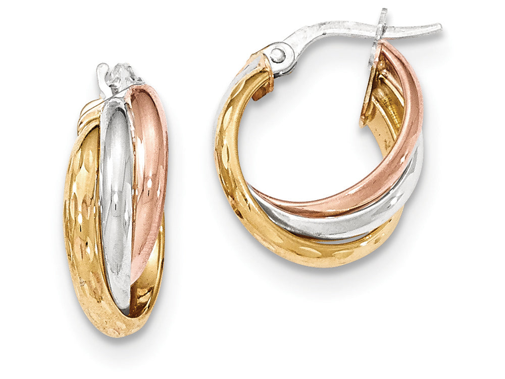 FJC Finejewelers 14 kt Tri Color Gold Polished/Bright-cut Post Hoop Earring