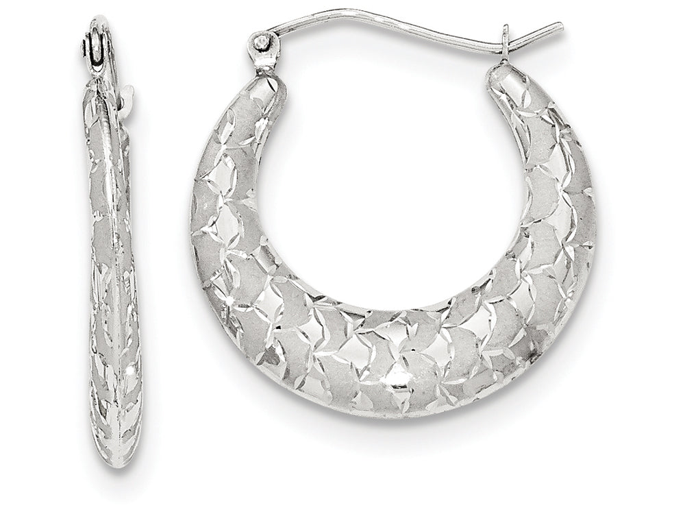 FJC Finejewelers 14k White Gold Satin And Bright-cut Hoop Earrings