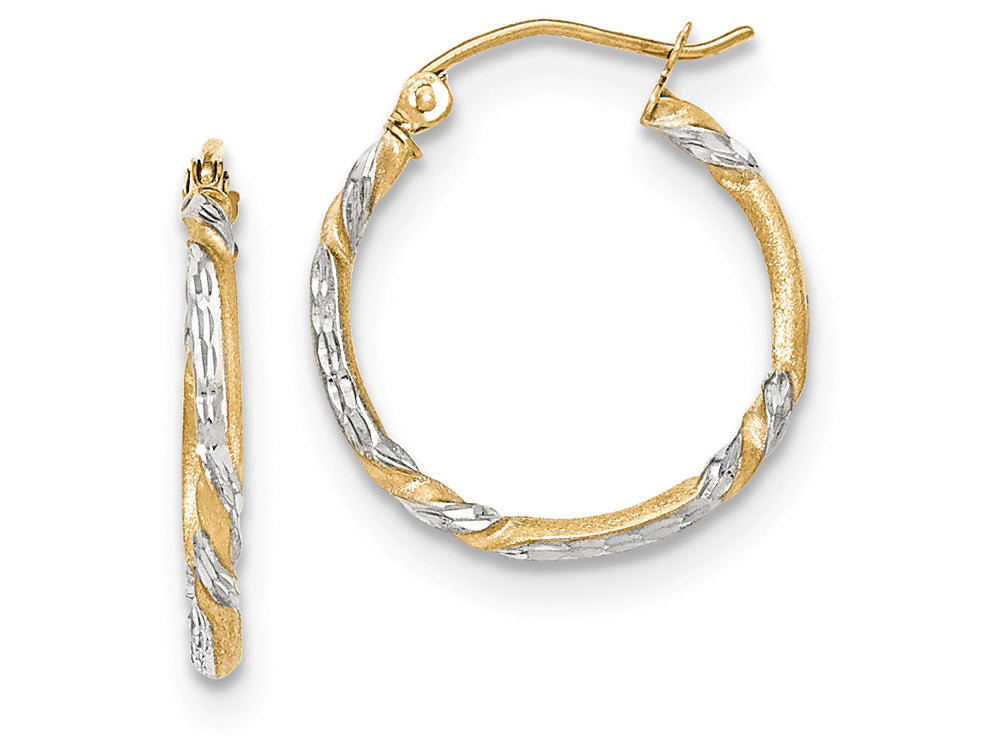 FJC Finejewelers 14k Yellow Gold and Rhodium Satin Bright Cut Twisted Hoop Earrings