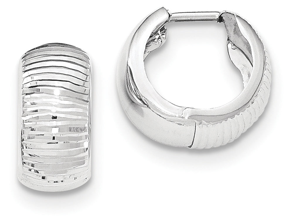 FJC Finejewelers 14k White Gold Textured And Polished Hinged Hoop Earrings