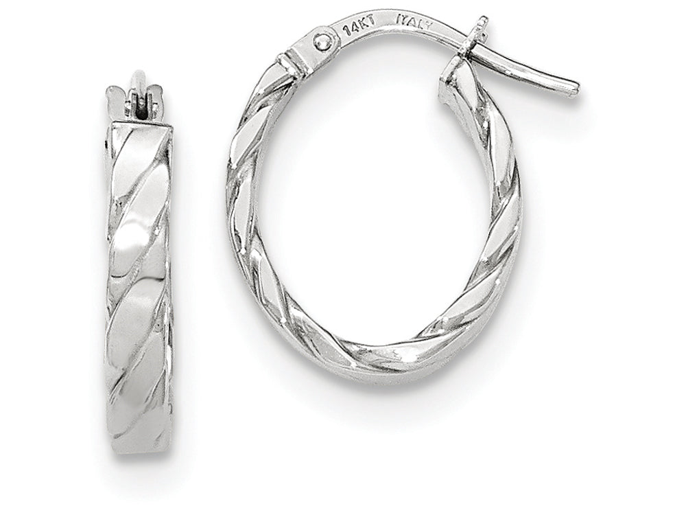FJC Finejewelers 14k White Gold Patterned Oval Hoop Earrings