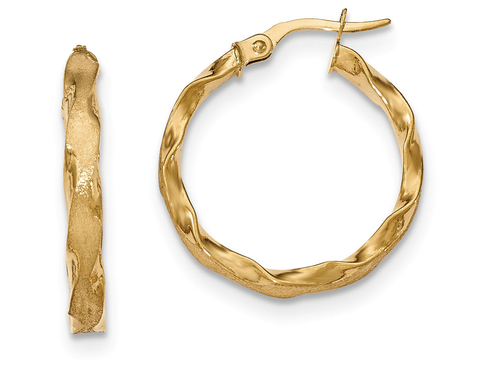 FJC Finejewelers 14k Yellow Gold Satin And Polished Scalloped Edge Hoop Earrings