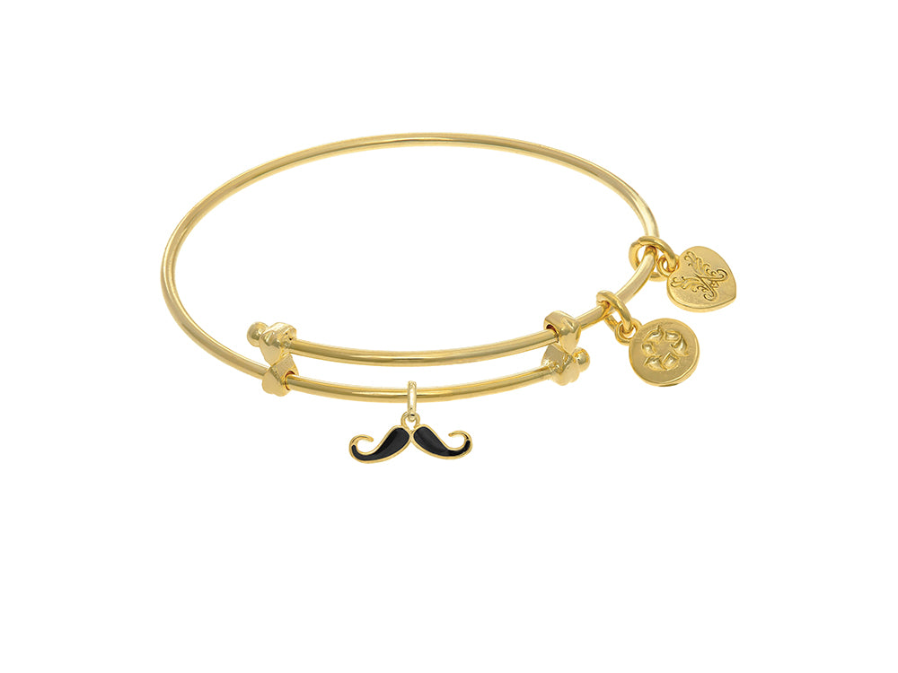 Brass With Yellow Finish Enamel Mustache Charm On Yellow Angelica Collection Tween Bangle (Small)