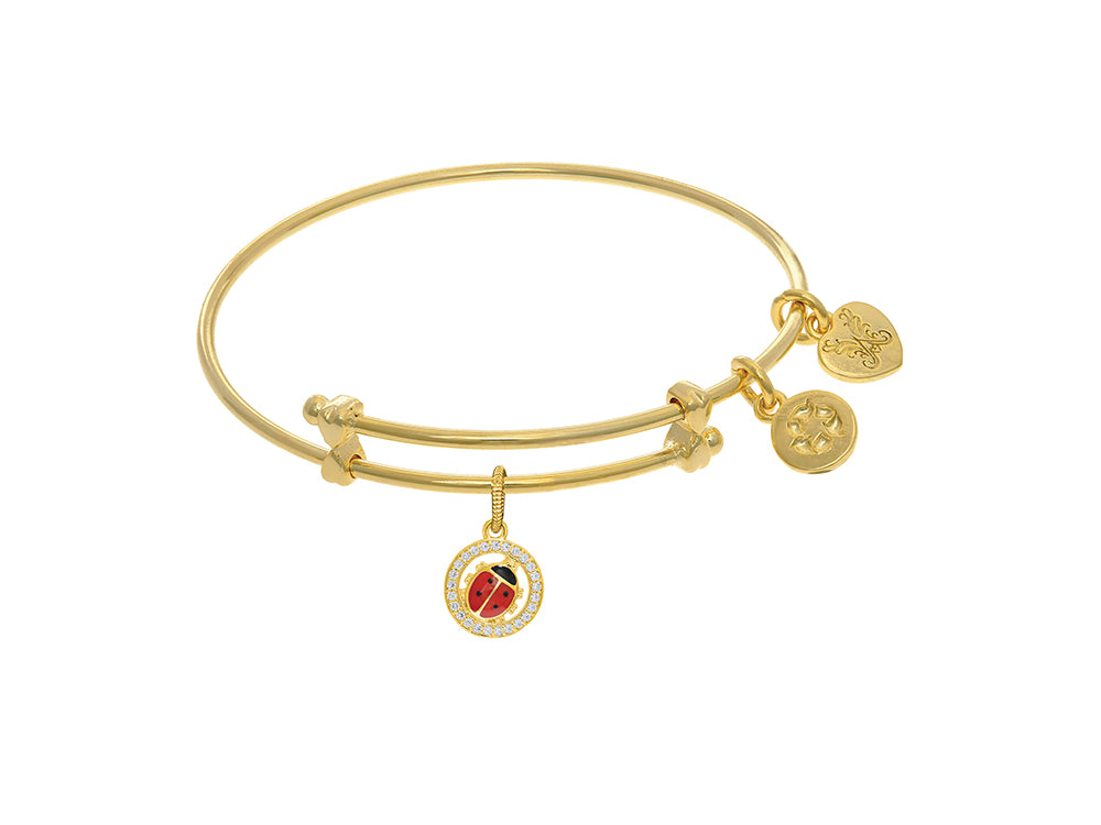 Brass Yellow Finish Enamel Cubic Zirconia Lady Bug Charm  Yellow Angelica Collection Tween Bangle (SM)