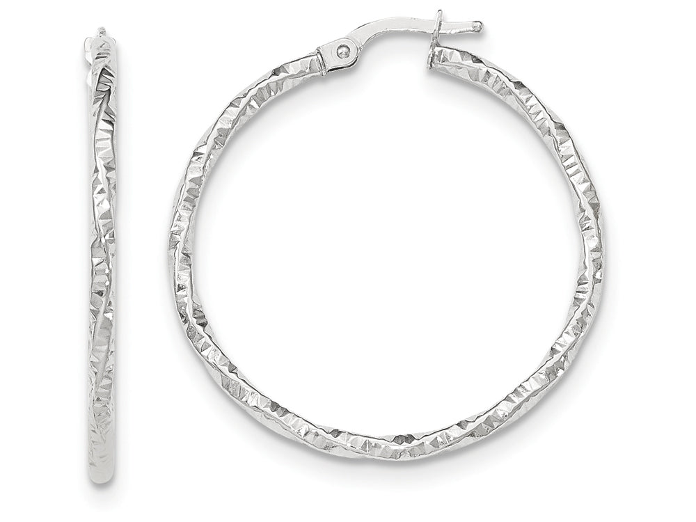 FJC Finejewelers 14k White Gold Polished And Textured Hoop Earrings