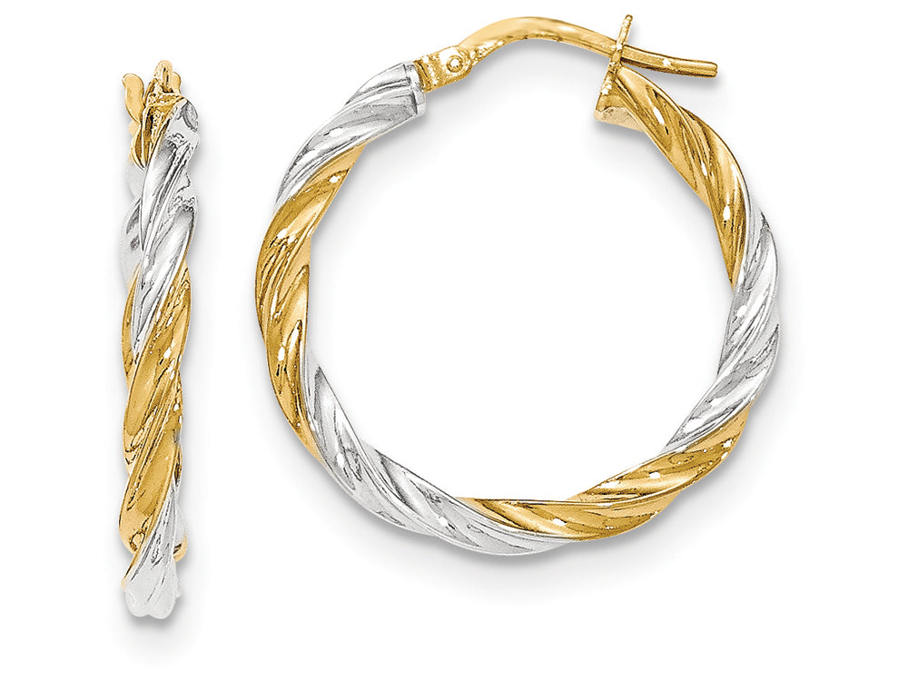 FJC Finejewelers 14k Yellow Gold and Rhodium Twisted Hoop Earrings