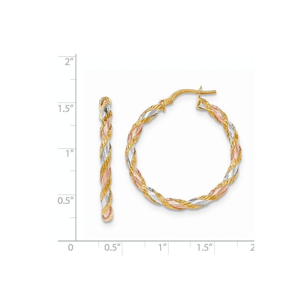 FJC Finejewelers 14k Tri-color Textured Twisted Hoop Earrings