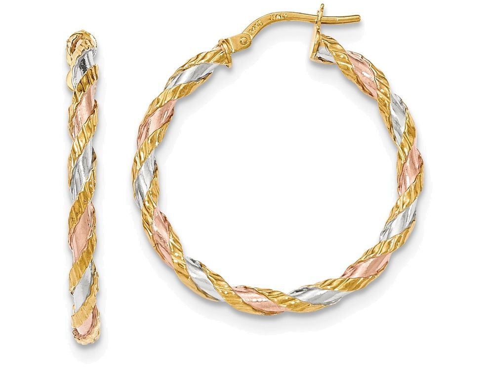 FJC Finejewelers 14k Tri-color Textured Twisted Hoop Earrings