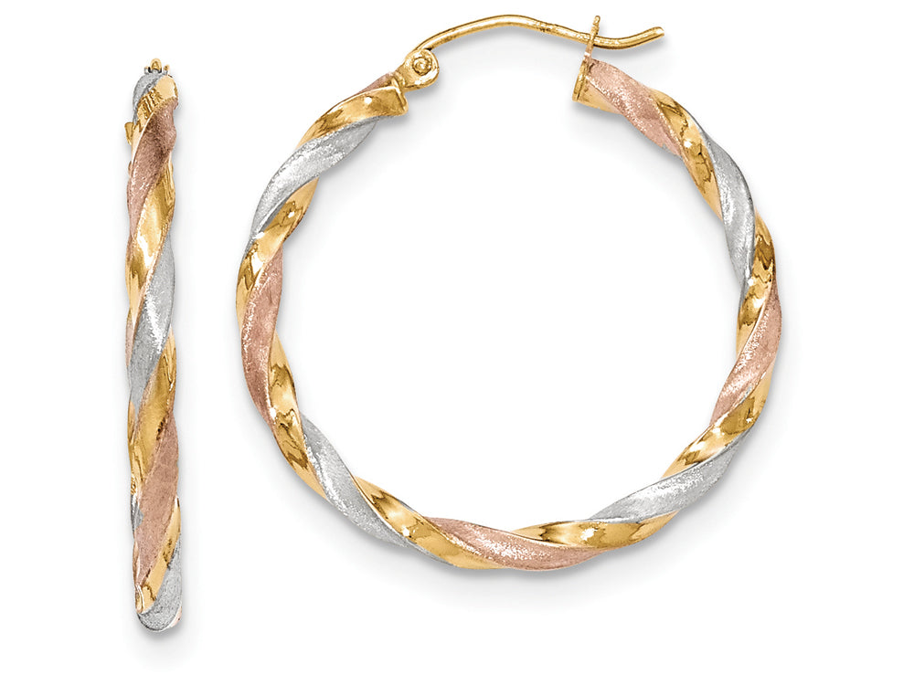 FJC Finejewelers 14k Yellow Gold Tri-color Satin Twisted Hoop Earrings